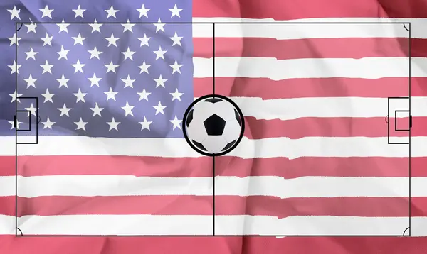 Soccer field layout on realistic USA flag background — Stock Photo, Image