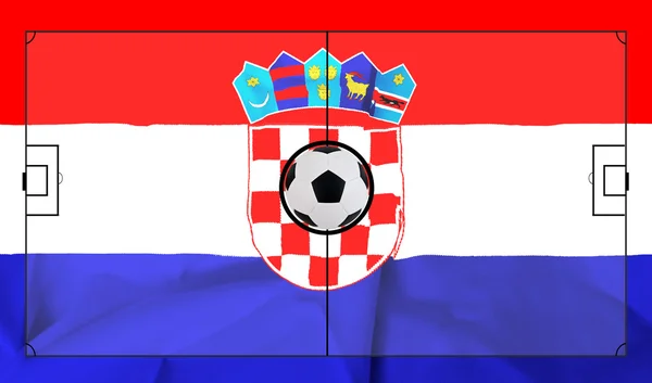 Layout de campo de futebol em fundo bandeira Croácia realista — Fotografia de Stock