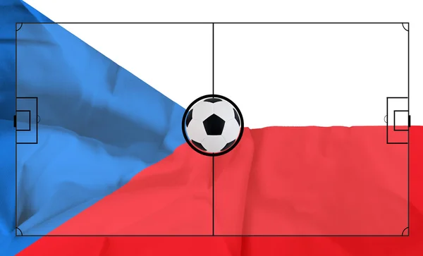 現実的なチェコ共和国の旗の背景にサッカーのフィールドのレイアウト — ストック写真