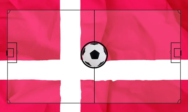 Soccer field layout on realistic Denmark flag background — Stock Photo, Image