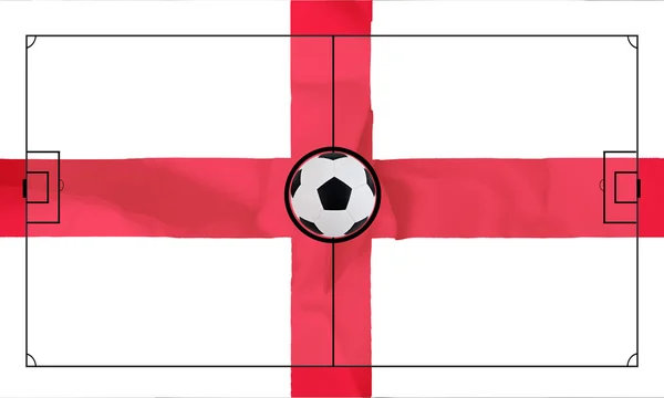 在现实的英格兰国旗背景上足球字段布局 — 图库照片