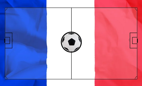 Футбольное поле на реалистичном фоне флага Франции — стоковое фото