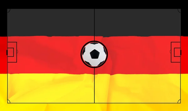 Diseño de campo de fútbol sobre fondo realista bandera de Alemania — Foto de Stock