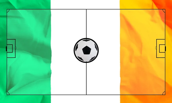 Soccer field layout on realistic Ireland flag background — Stock Photo, Image
