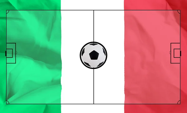 Soccer field layout on realistic Italy flag background — Stock Photo, Image
