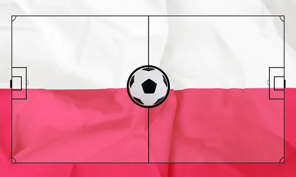 Layout de campo de futebol no fundo realista bandeira da Polônia — Fotografia de Stock