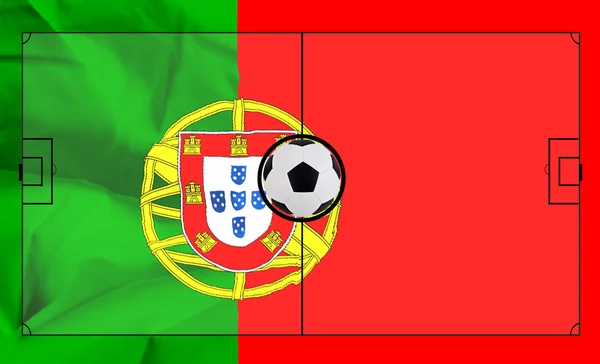 Fußballplatz-Layout auf realistischem portugiesischen Flaggen-Hintergrund — Stockfoto
