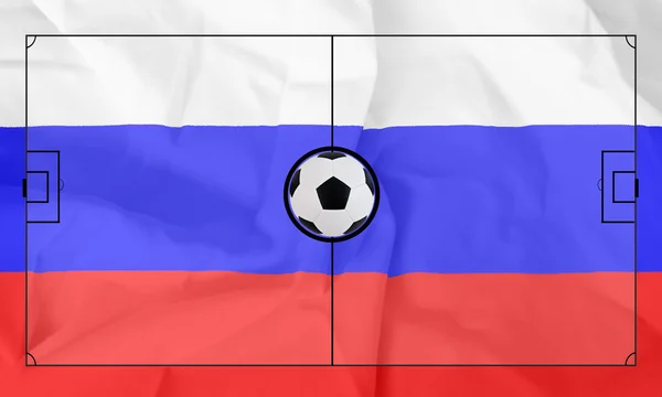 現実的なロシアの旗の背景にサッカーのフィールドのレイアウト — ストック写真