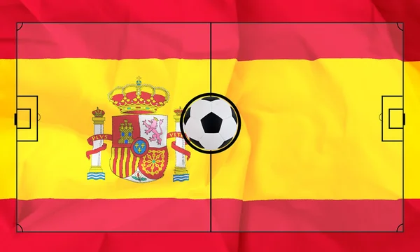 Aménagement du terrain de football sur fond réaliste drapeau d'Espagne — Photo