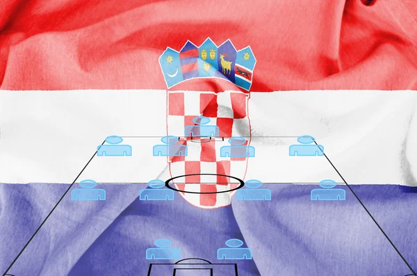 Fußballtaktische 4-4-2-Formation mit realistischem kroatischem Fahnenhintergrund — Stockfoto