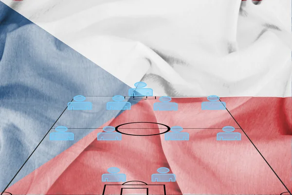 Ποδόσφαιρο σχηματισμό τακτική 4-4-2 με ρεαλιστικό υπόβαθρο σημαία της Τσεχίας — Φωτογραφία Αρχείου