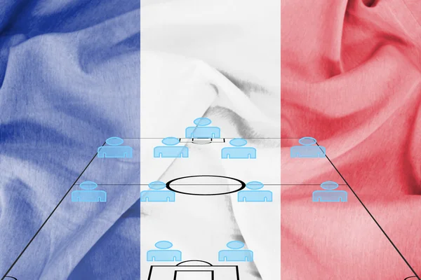 Voetbal tactiek 4-4-2 formatie met realistische Frankrijk vlag achtergrond — Stockfoto