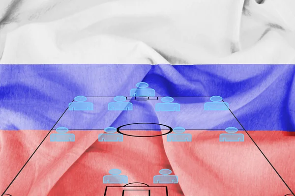 Tácticas de fútbol 4-4-2 formación con fondo realista bandera de Rusia —  Fotos de Stock