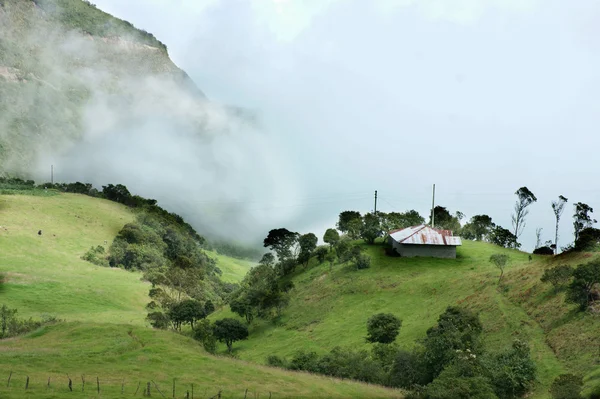 Le brouillard pénètre dans une vallée des Andes Image En Vente