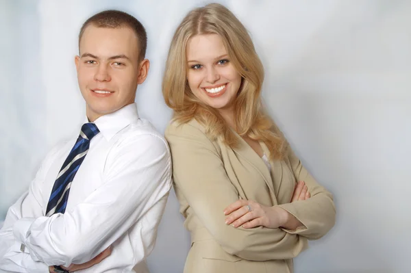 stock image Portrait of two happy young business