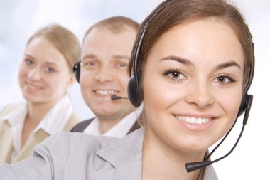 Closeup portrait of a happy customer service representatives clipart