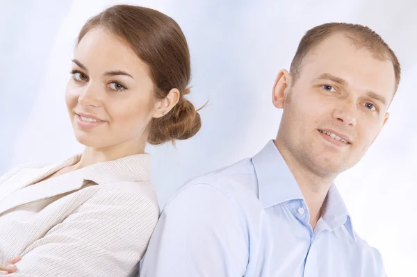 stock image Two happy business colleagues in a meeting together at office