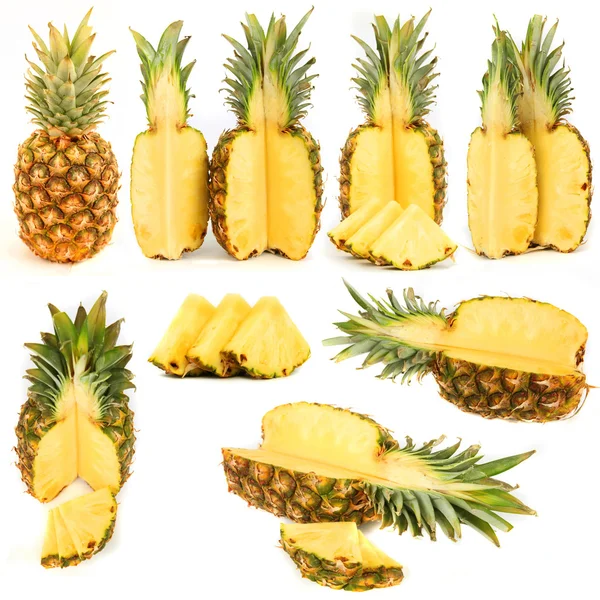 Kolekcja ananasy na białym tle nad białym — Zdjęcie stockowe