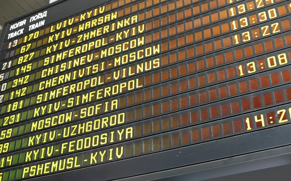 Schedule board of a railway station in Kyiv — Stock Photo, Image