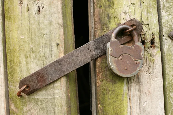 Vintage door with old rusty padlock — Stock Photo, Image