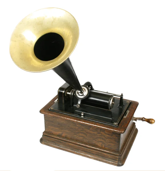 Vintage fonograaf geïsoleerd op witte achtergrond — Stockfoto