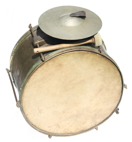 Grande vintage tambor orquestral no fundo branco — Fotografia de Stock