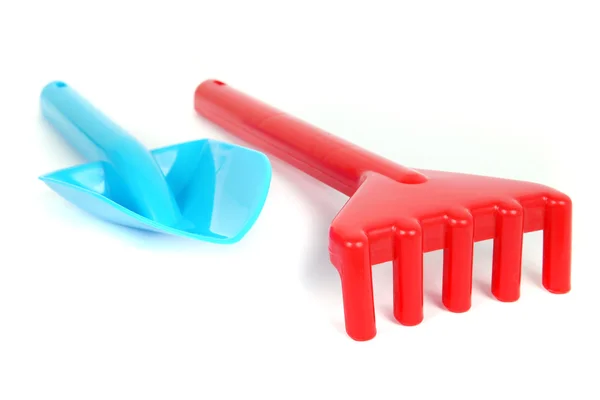 Gartenspielzeug Werkzeuge auf weißem Hintergrund — Stockfoto