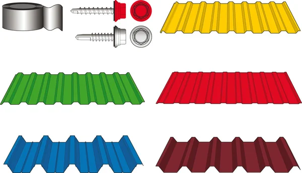 Metal tiles, screws and adhesive tape illustration — Stock Photo, Image