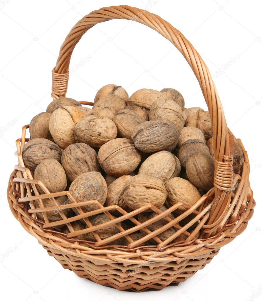 Basket of brown walnuts