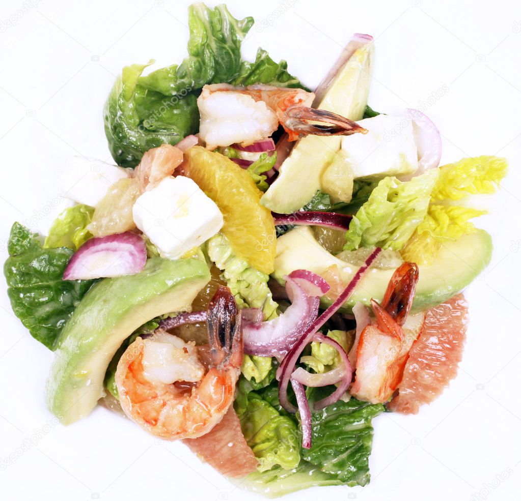 Salad closeup on white