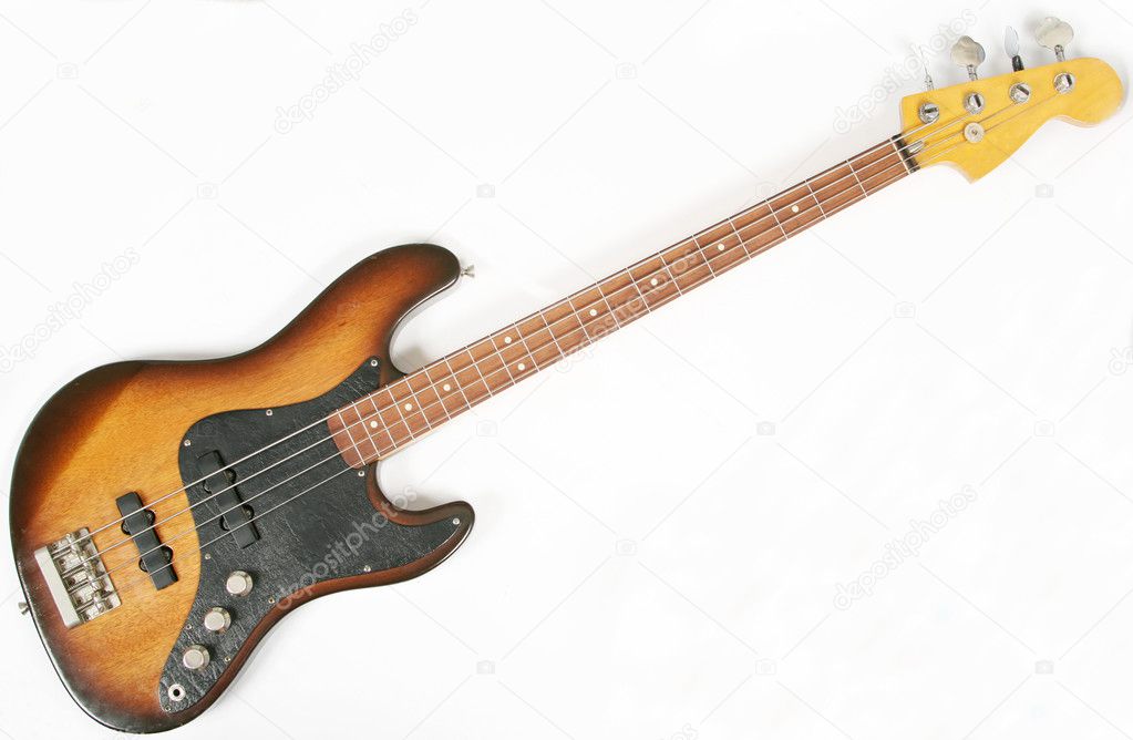 Vintage fretless bass isolated on white