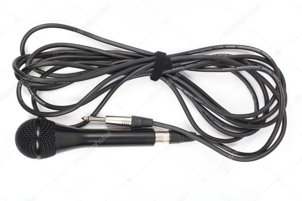 Black microphone with cable isolated