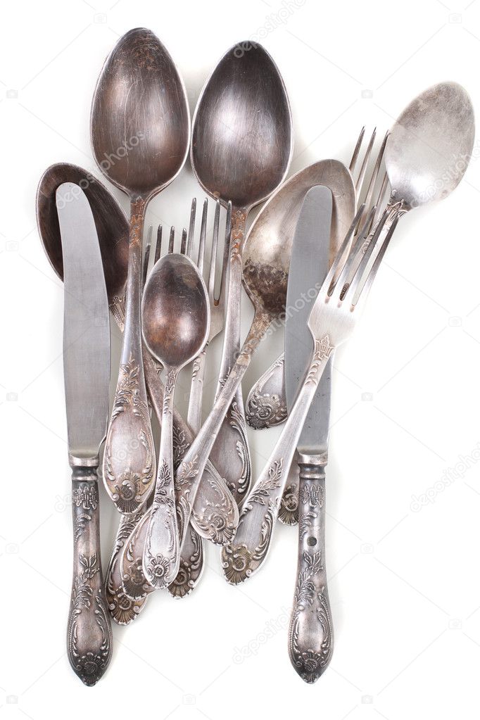 A set of vintage cutlery isolated on white