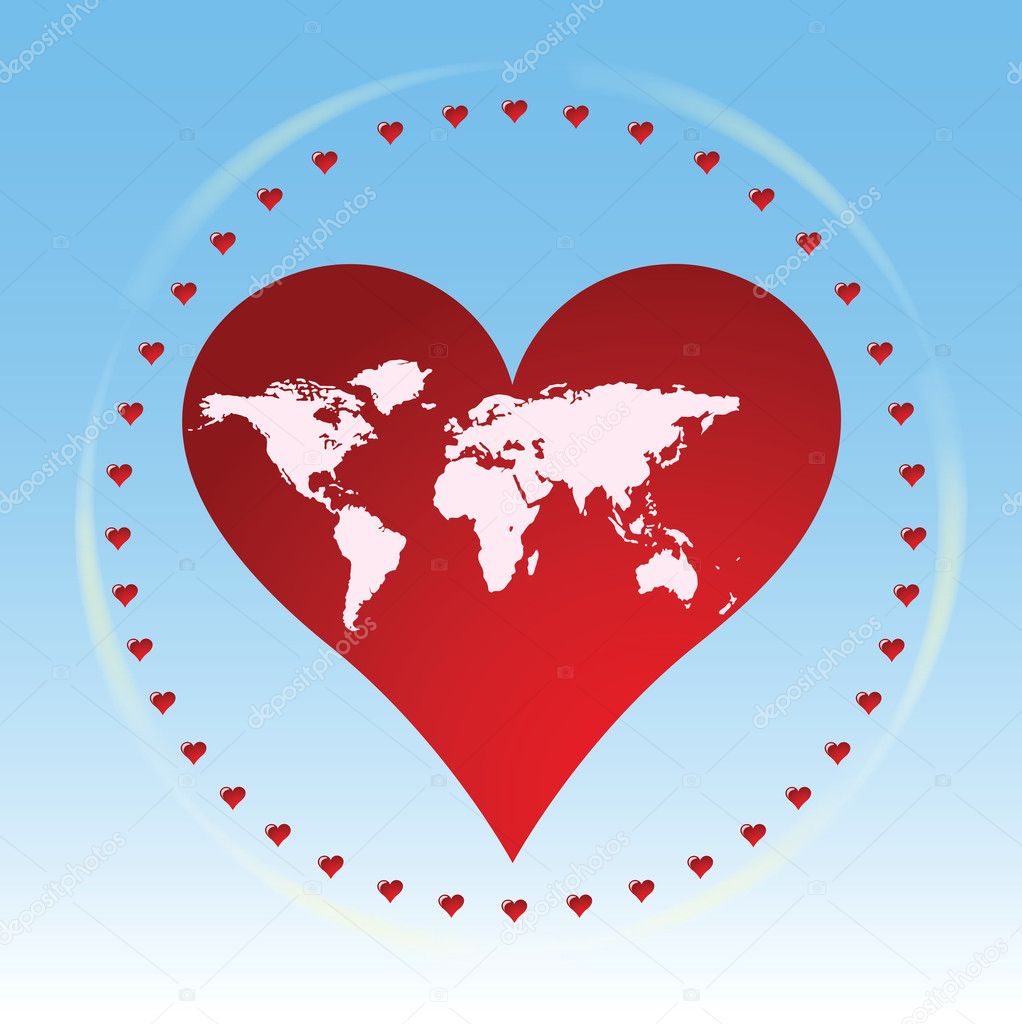 World map inside a red heart