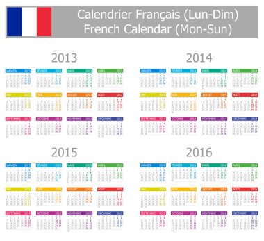 2013-2016 Type-1 French Calendar Mon-Sun clipart