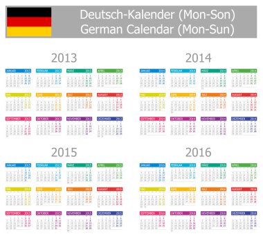 2013-2016 Type-1 German Calendar Mon-Sun clipart