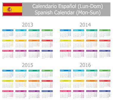 2013-2016 Type-1 Spanish Calendar Mon-Sun clipart