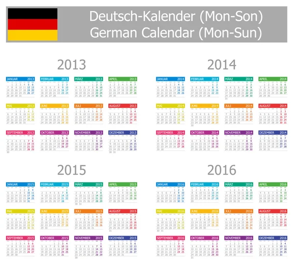 stock vector 2013-2016 Type-1 German Calendar Mon-Sun