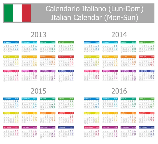 2013-2016 Type-1 Italian Calendar Mon-Sun — Stock Vector