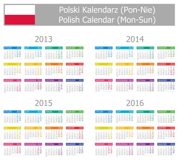 2013-2016 typu-1 polski kalendarz pon niedz — Wektor stockowy