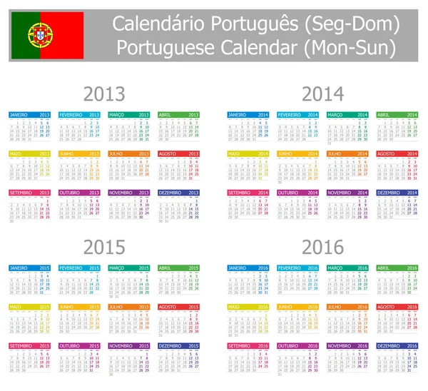 2013-2016 τύπου-1 Πορτογαλικά ημερολόγιο δευτ.-Κυρ. — Διανυσματικό Αρχείο