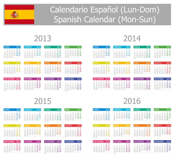 2013-2016 Tyyppi 1 espanjalainen kalenteri Ma-Sun — vektorikuva