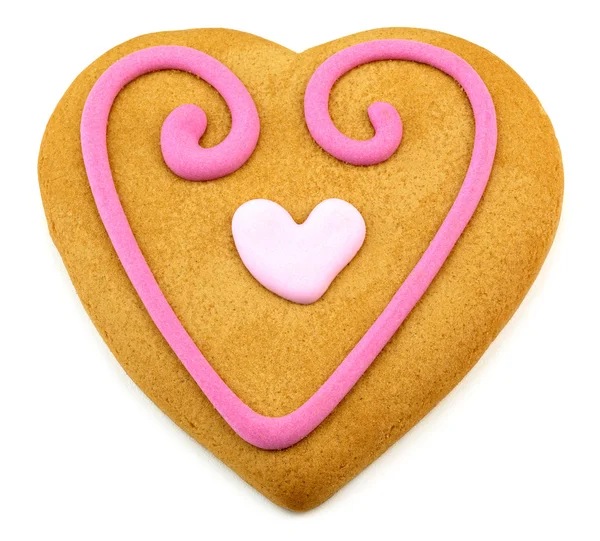 stock image Heart shaped cookie with a pink frosting decorations