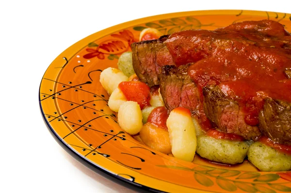 Steak with Gnocchi — Stock Photo, Image