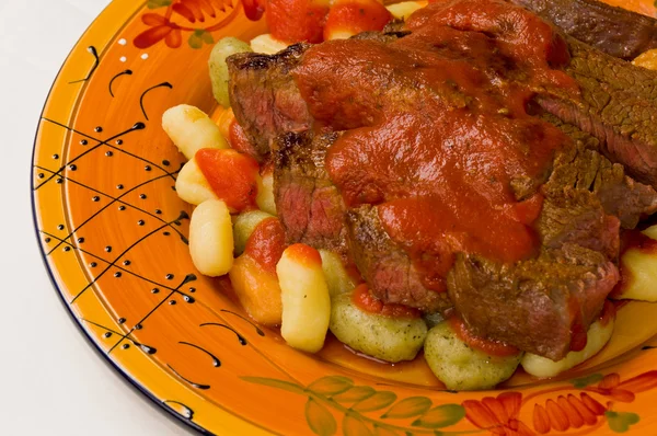 Steak with Gnocchi — Stock Photo, Image