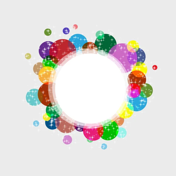 Marco de círculo abstracto con círculos de colores y pequeñas estrellas blancas — Vector de stock