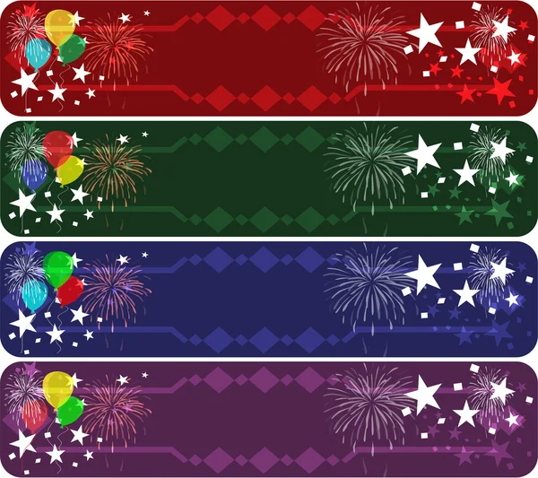 Conjunto de cuatro banners de fiesta de colores — Vector de stock