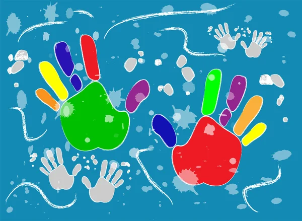 differe için mavi arka plan üzerinde renkli baskılı elleriyle vektör