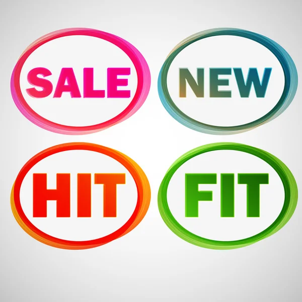 Adesivos vetoriais - venda, novo, hit, fit —  Vetores de Stock