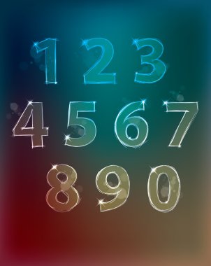 Hand drawn neon numbers - lettering clipart